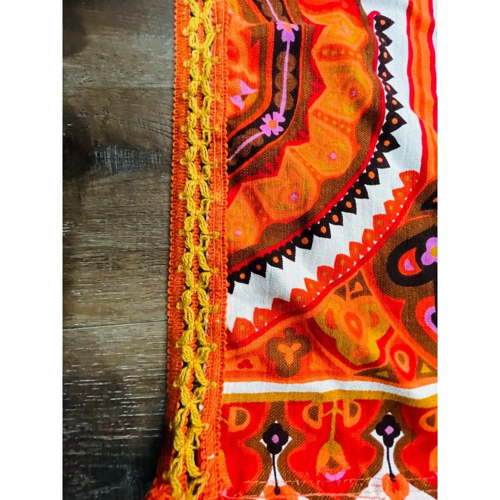 Vintage Bates Bedspread Double Size Orange Paisley Fringe 70s Retro Groovy Boho